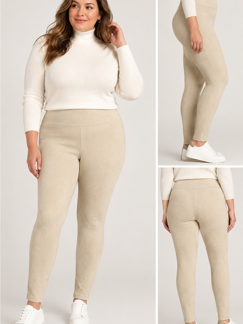White House Black Market Beige Ultra Suede-Look High-Rise Leggings